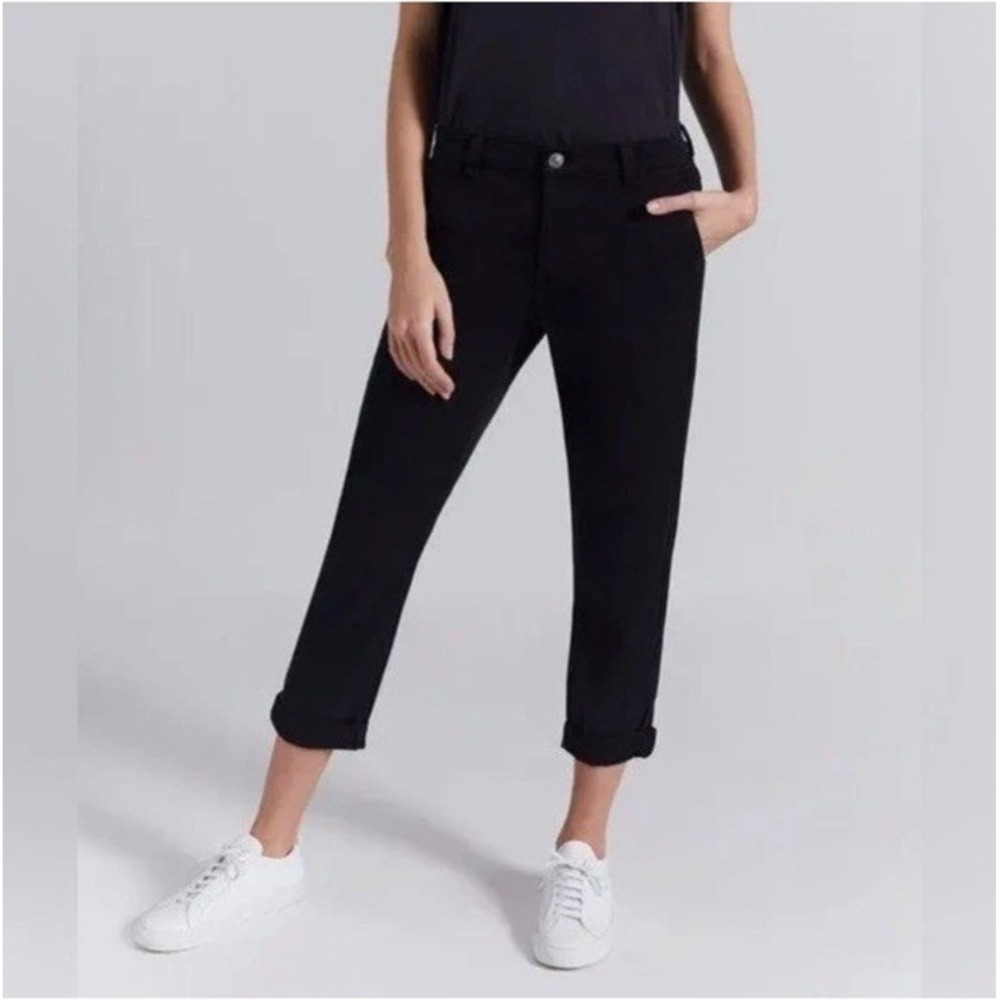 $198 Current/Elliott Womens Black The Confidant Roll Cuff Trouser Pants Size 28
